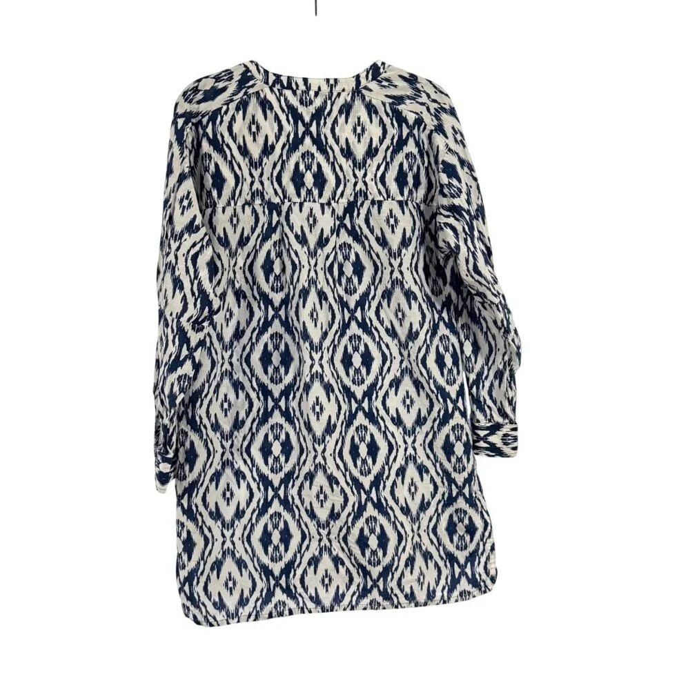 Athleta Blue White Printed Cotton‎ Silk Blend Kaftan Shirt Size M